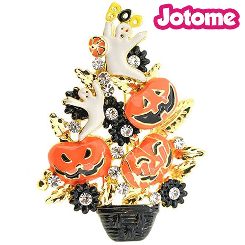 Plating Gold Halloween Spooky Tree With Pumpkin For Gift Brooch p