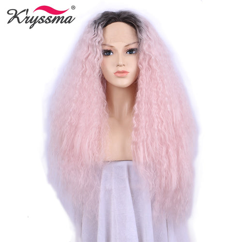 Pink Wig Dark Roots Ombre Synthetic